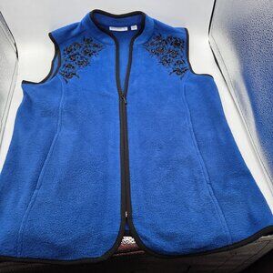Susan Graver Fleece Vest Size S Womens Royal Blue Embroidered Black